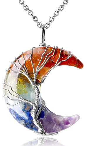 XIANNVXI Crystal Necklace for Women Goth Gothic Necklace Witch Witchy Spiritual Gifts 7 Chakra Moon Pendant Jewellery