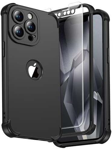 ORETECH für iPhone 13 Pro Max Hülle Silikon mit Schutzfolie,Schwarz | Militärschutz Stoßfest Kratzfest Handyhülle für iPhone 13 Pro Max, Vollständiger Kameraschutz, Vorne und Hinten Schutz Case