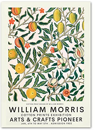 QUBTAN Zitronenbaum William Morris Poster und Drucke Klassische Wandkunst Obstpflanze Blume Leinwand Malerei Ästhetische Bilder für Wohnkultur30x40cmx1Kein Rahmen