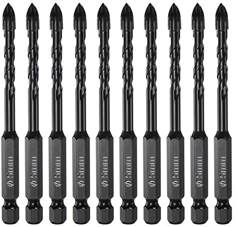 sourcing map 10 punte da trapano per muratura, punta da 5 mm, punta in metallo duro per mattoni, vetro, plastica, piastrelle in ceramica, specchio da parete, nero