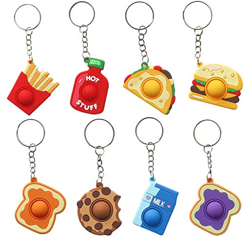 Steemjoey 8 Porte-clés Enfants, Porte Clef Enfant Mini Push Fidget, Porte-clés Snack Anti-stress pour Enfants Autistes, Jouet pour Adultes, Cadeau d'anniversaire Parfait
