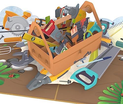 MOKIO® Tarjeta Pop-Up – Caja de herramientas para bricoladores/artesanos – Cheque regalo 3D para ferretería o herramientas, para un cumpleaños o para regalos de dinero, Vale regalo emergente