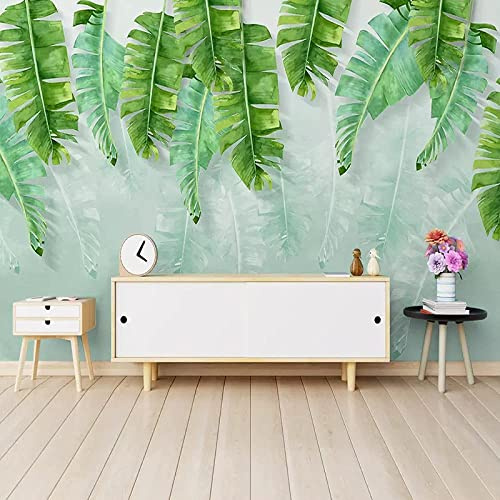 3D Feuille De Bananier Verte Papier Peint Impression Murale Sticker Déco Murale Murales Intérieures Murale Amovible | Grand Papier Peint Auto-Adhésif, Pour Le Fond D 300 (largeur) x 210 (hauteur) cm