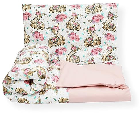 Olobaby 2 pcs Baby Bed Cot Bedding Set/Duvet Cover & Pillowcase 100% COTTON (Mama deer/pink, 120 x 90 cm)