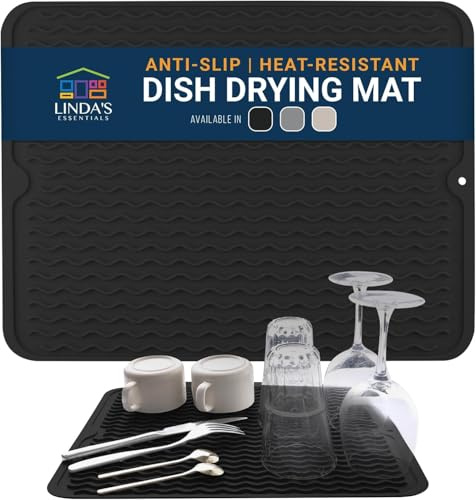 Silicone Dish Drying Mat for Kitchen Counter (30 x 40cm) Draining Board Mats, Silicone Draining Mats for Kitchen Sink, Drainer Mat (Black)