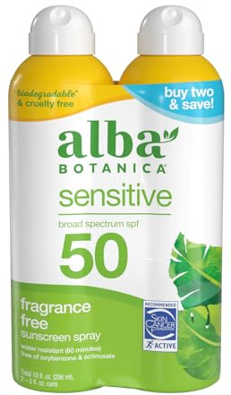 Alba Botanica Sensitive Sunscreen Spray SPF 50, 10 Fl Oz (Pack of 2)