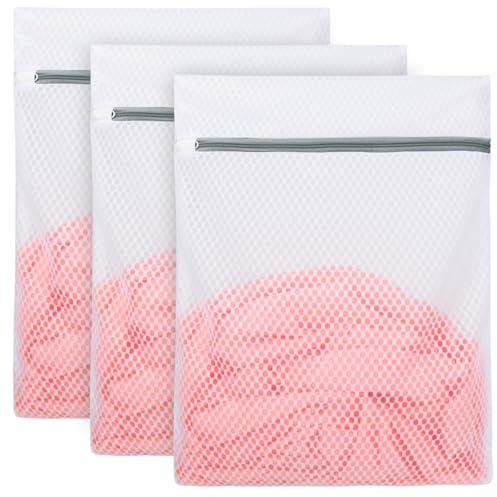 Vivifying Netz-Wäschesäcke für Feinwäsche, 3 Stück Waben-Mesh-Waschbeutel mit Reißverschluss für Waschmaschine, Schuhe, Dessous, Socken und Stofftiere (Medium, 32,5 x 40,6 cm)