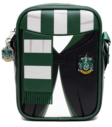 The Wizarding World of Harry Potter Umhängetasche aus veganem Leder mit verstellbaren Riemen, Harry Potter Hogwarts School Slytherin Uniform bestickt, Grün, 8.0 x 6.5