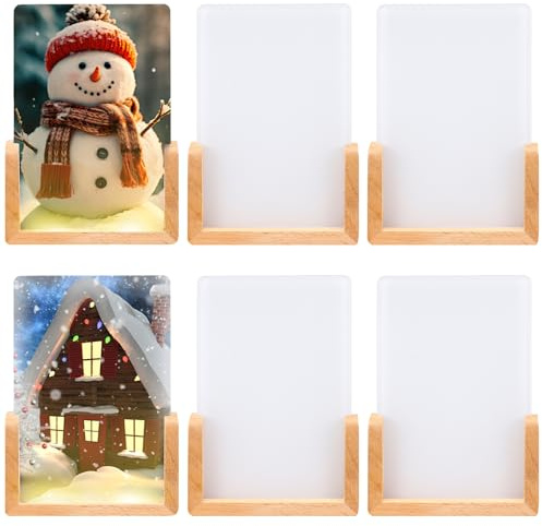 Glooglitter 6 Pack Sublimation LED Acrylic Photo Frames Night Lights Blanks with Warm Color Light with Wood Stand for Heat Press Machine Printing for Gifts(5 x 7 Inch)
