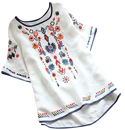 Summer Tops for Women UK Summer Tee Shirts Trendy Long Sleeve Crew Neck Cotton Linen Loose Fit Shirt Blouse Ladies Tunic Tops Casual Boho Cute T-Shirts