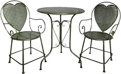 CAFIEDR Outdoor GThe Bank, 3-teiliges Bistrotisch-Set, bodenstehendes Terrassenmöbel-Set aus Eisen, 2 herzförmige Einzelstühle