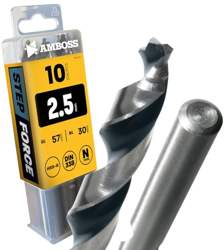 10x Punta Elicoidale Step Force Ø2,5 mm - HSS-G DIN 338 per acciaio, acciaio da costruzione, alluminio, metalli colorati AMBOSS WERKZEUGE® Punta per lamiere, profili - Esagonale per trapano, trapano a