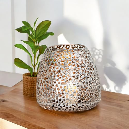 GILDE Windlicht Metall Chico – Tischdeko Farbe: Silber antikfinish matt – Deko Kerzenhalter für Teelichte oder kleine Stumpenkerzen Höhe 20 cm