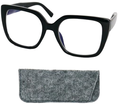 Mini Brille - Occhiali da Lettura Oversize, Montatura Spessa in Plastica Nero, Design Farfalla con Grandi Lenti e Custodia per Donna e Uomo + 2.0 Diottrie