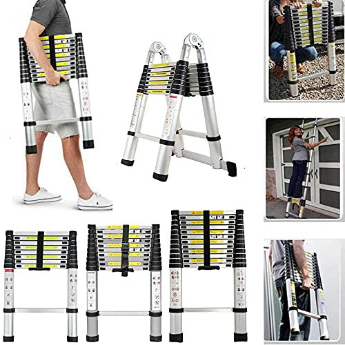 DLNTXFDG Scala telescopica, Scala Estensibile da 5 m/16,5 Piedi con Gancio Antiscivolo per soffitta, Scala Pieghevole in Alluminio, Scala telescopica Portatile e Leggera, Facile da trasport