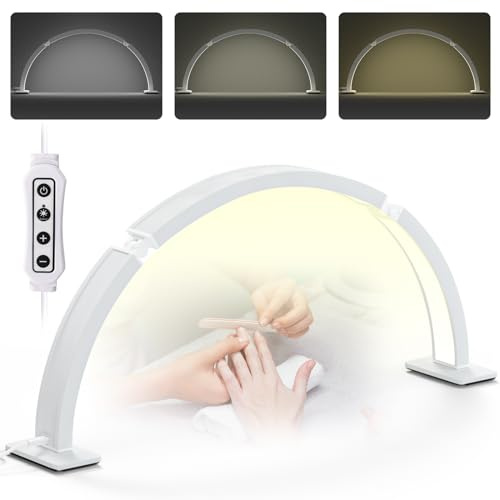 Lmaqfum Luz de media luna de 75 cm, 48 W lámpara de mesa led 3 modos de color y brillo ajustable, lámpara de belleza con modos multifuncionales para tatuaje, manicura y cejas, color blanco