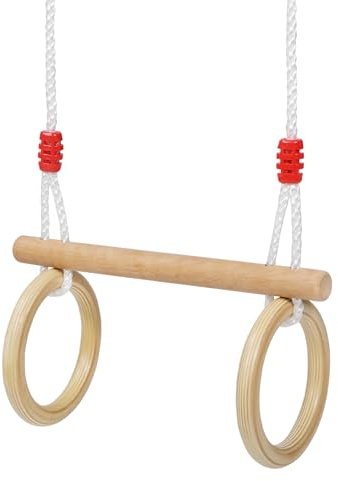 RECAMP 2-in-1 Trapez schaukel mit Turnringen aus Buchenholz | bis 100kg | Indoor/Outdoor für Kinder ab 3 Jahren | Montage an Schaukelgerüst & Kletterwand