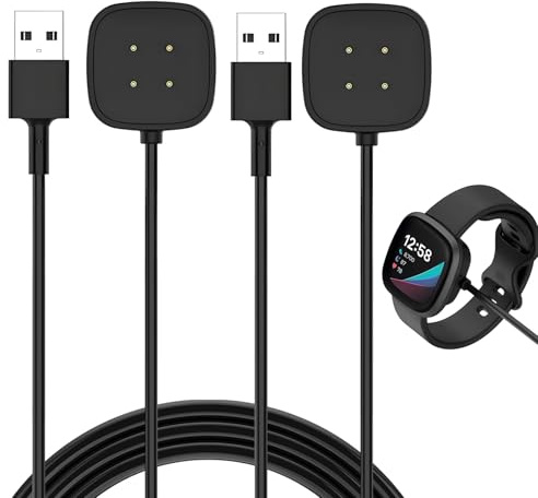 2 Pack de 2 Câbles de Charge Magnétique USB de 100 cm pour Fitbit Versa 4, Sense 2, Versa 3, Sense - Chargeur Rapide et Sécurisé pour Montres Intelligentes Fitbit, Non Compatible avec Versa 1/2