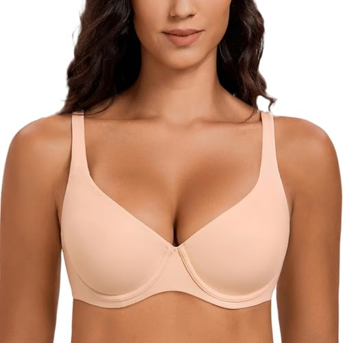 MELENECA Reggiseno Riduttore per Donne, Collo V, con Armatura, Taglie Grandi, Senza Imbottitura, Basso Triangolare e Stile T-Shirt Beige 3D