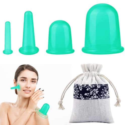Ventosa Celulitis, yisight Ventosas Faciales, 4 Piezas Ventosas de Silicona, Copas Masaje Celulitis para Antienvejecimiento Reducción Arrugas Alivio Del Dolor Relajación (Verde)