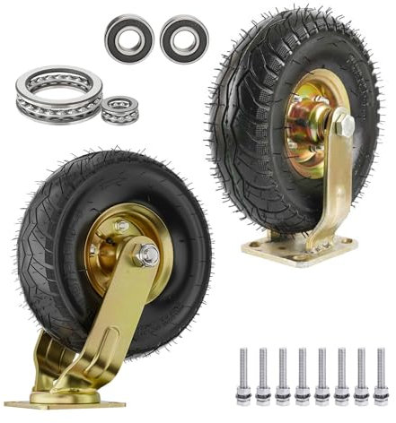 HBDBJRWB 2x Swivel/Fixed Caster, Fixed Heavy Duty Industrial Caster, Rubber Caster Wheel, Toolbox Replacement Casters, Steel Hub With Ball Bearings, Pneumatic Caster Wheel