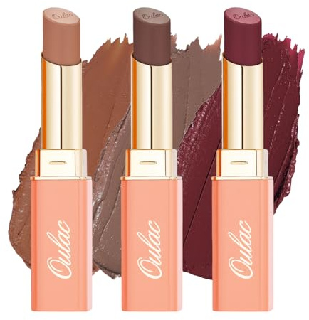 Oulac Satin Matte Lipstick Set - Long Lasting Lip Stick Kit, Full Coverage with Smooth Cream Texture Lip Colour, Moisturizing & Weightless Formula Lip Makeup, Vegan, 4.3g (10+12+13)