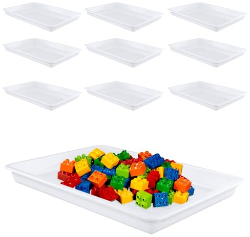 PUCSIQ 10 stycken vita plastserveringsbrickor, 39,5 x 28,5 x 4 cm rektangulär serveringsfat plast för hushåll, cafeteria, kök