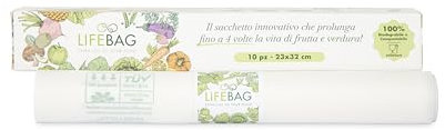 Sacchetti frigo LIFEBAG 100% biodegradabili e compostabili per conservare ed estendere fino a 4 volte la vita di frutta e verdura - 32 Scatole (320 sacchetti da 23 x 32 cm)