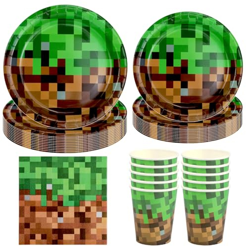 Hmfmdy Service de Table Jeu, 50 Pièces Décoration de Fête, Vaisselle D'anniversaire avec Assiettes, Couverts de Jeux Vidéo, Gobelets Serviettes Carton, Fournitures de Table pour - 10 Invités