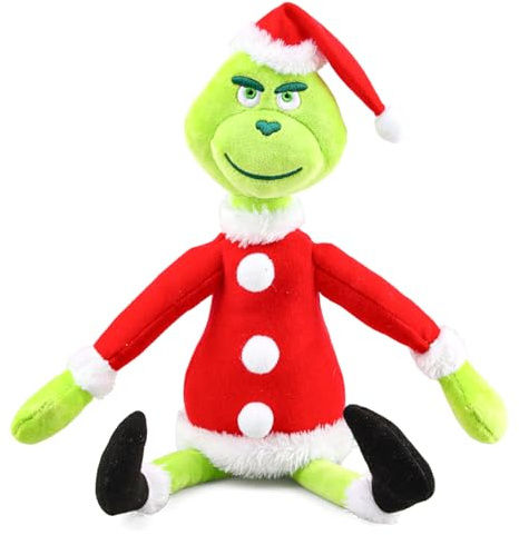 HYZMSZA Weihnachtsmuffel Kuscheltier, 32cm Santa Grin Hunde Plüsch Puppe mit Weihnachtsmütze, Grün 3 Plüschtier als Wurfkissen Stofftier, Weihnachtself Geschenk für Kinder Xmas Dekoration (B)