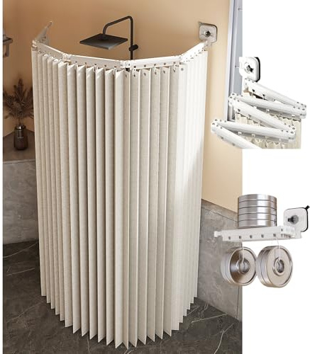 Asta da doccia pieghevole con tenda idrorepellente, design ad angolo salvaspazio, supporto a ventosa per vasche da bagno e negozi di abbigliamento, facile da installare e (B, 4 pieghe)
