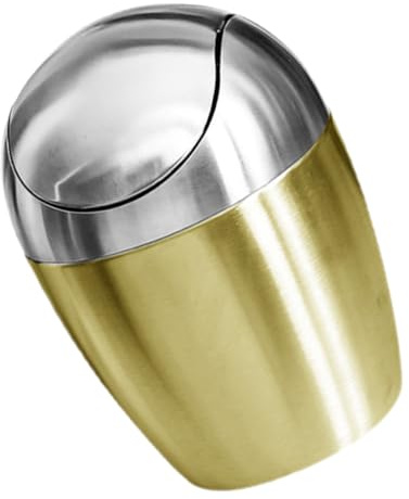 Alipis Poubelle De Bureau Petite Taille Dorée Couvercle, Acier Inoxydable, Compacte Et Stable, Pour Bureau, Chambre Ou Salon,