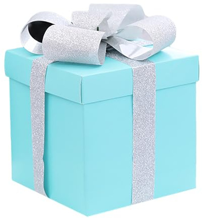 Geschenkbox mit Deckel 15x15x15cm, Geschenkkarton für Geschenke mit Deckel und Geschenkband für Valentinstag, Weihnachten, Hochzeit, Geburtstag, Geschenkverpackungen (Himmelblau)