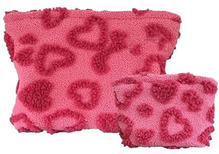 Trousse De Maquillage,2 Pièces Pochette Mignonne Cœur En Peluche Esthétique Portable Purse Trousse De Toilette | Fermeture Éclair Imperméable Rangement Pour Femmes Filles Université Travail Salle de S