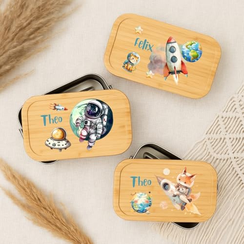 wolga-kreativ Brotdose mit Namen Mepal Campus Obsteinsatz für Mädchen Junge Lunchbox Bento Box personalisiert Brotbüchse Brotdosen Kindergarten Schule (Weltall, Brotdose)