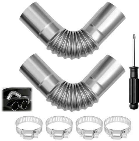 Juego de 7 Mangueras de Escape para Coche, Conector en Angulo de 25 mm x 15,5 cm, de Acero Inoxidable, para Calentador, Manguera de Calefacción Diésel y Ventilación de Gas, con 4 Abrazaderas