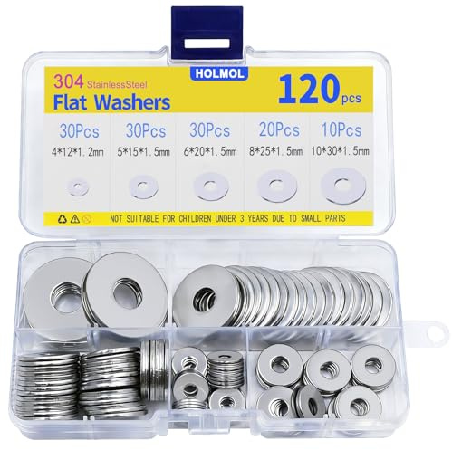Chuanhylis 120 Stück Sortiertes Edelstahl Unterlegscheiben Kit, Korrosionsbeständige Unterlegscheiben, beilagscheiben sortiment mit Aufbewahrungsbox für Industrie für Reparatur, Gebäude, DIY