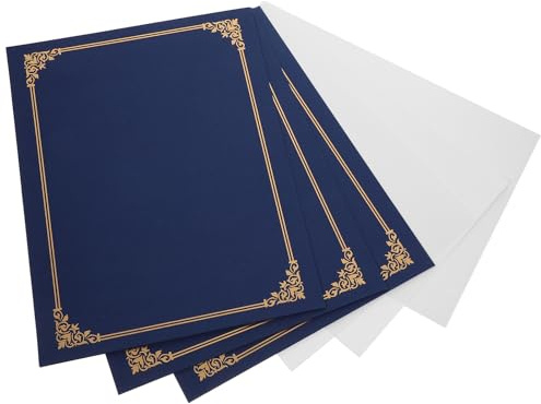 Cabilock Set da 3 Cartelle Portadocumenti per Certificati in Carta, Copertine Protettive Decorative Blu Scuro con Fogli Interni Chiari, per Esposizione Premi e Diplomi in Ufficio e Casa