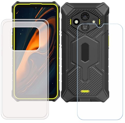 CongJiaLingXi Funda para Ulefone RugKing 3 Pro (6.56) + Screen Protector, Translúcido Suave Silicona Caso + Cristal Templado Film Vidrio.