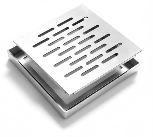 Tapa de Drenaje Cuadrada de Acero con Orificio Rejilla Suelo Exterior Rejilla de Drenaje - Rejilla de Suelo 150 x 150 x 20 mm con marco para patio, terraza y baño