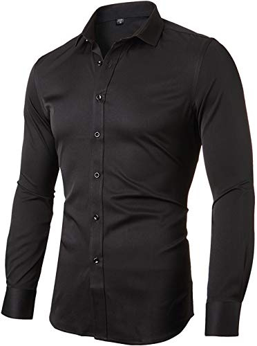 INFLATION Camicia Elastica Uomo, Manica Lunga, Slim Fit, Casual/Formale Sia Disponibile, più Colori tra Cui Scegliere, Nero, Petto 39 (Taglia produttore)