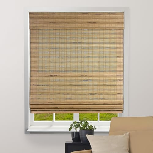 ARLO BLINDS Sheer Bamboo Roman Shades with Valance - Tuscan, 30.5 W x 60 H - Light Filtering Cordless Blinds for Interior Windows - Real Natural Bamboo Material - Mounting Hardware Included