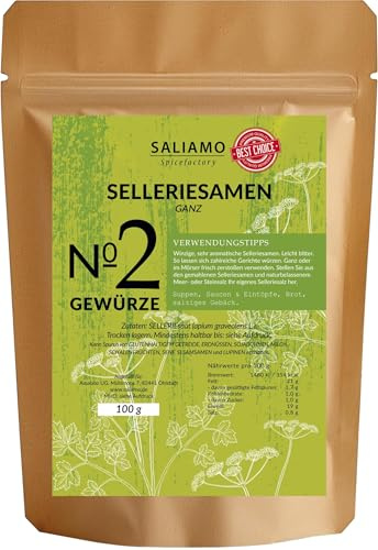 Saliamo Selleriesamen - ganze Körner - Sellerie Saatgut - Sellerie Pulver - Selleriesalz - Basisgewürz - Alleskönner - in 100 g Packung erhältlich
