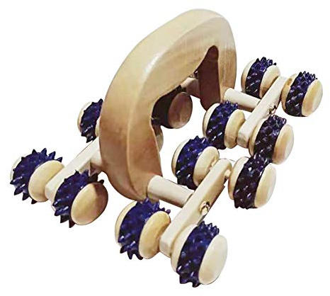 Dyda6 Massageroller mit Holzgriff, 16 Rollen, Anti-Cellulite-Massagegerät, Stressabbau, Körpermuskel-Massagerolle für Schultern, Arme, Gesäß, Rücken, Bauch, Beine (blau)