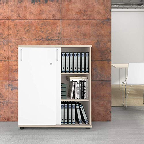 Weber Büro Uni Armadio per archiviazione chiudibile a Chiave 3 OH 1,0 M Armadio per Ufficio Bianco Armadio con Porta Scorrevole