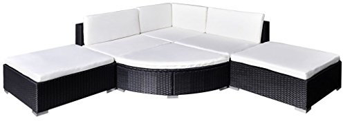 Festnight Set Divani da Giardino con Cuscini, Set Divani da Esterno Nero, Set di Mobili da Giardino in Polyrattan 6 pz