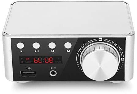 Amplificatore digitale, HIFI Bluetooth 5.0 DC9V-24V Amplificatore stereo Lettore di schede di memoria, 50W x 2 Stereo per AMP Amp(argento)