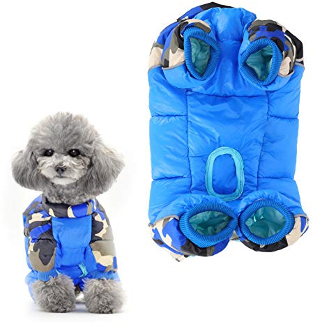 Hund Wintermantel, Winddichte Hundejacke, warme Winddichte Kleidung für Hunde, Reißverschluss mit Vier Beinen hinten, Blaue Tarnung, warme für Hunde, Kleidung Hundeoveralls(18#)
