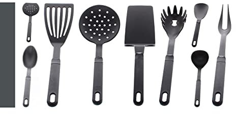 Mojito Design SET 9 PEZZI UTENSILI DA CUCINA IN NYLON ANTIADERENTI ED ANTIGRAFFIO, Nero, EASTUT9