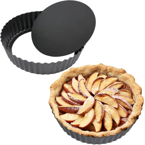 2PCS Pie Dish with Nonstick Coating, 9’’ Cake Tin with Removable Bottom, Fluted Round Tart Quiche Pie Pans, Carbon Steel Baking Pan Dish As Shown
